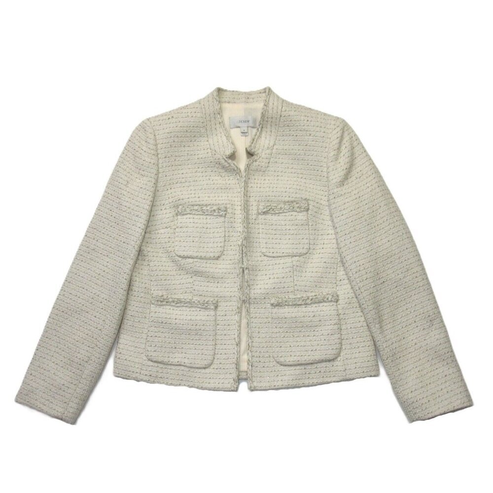 NWT J.Crew Metallic Tweed Lady Jacket with Front Pockets in Cream 4